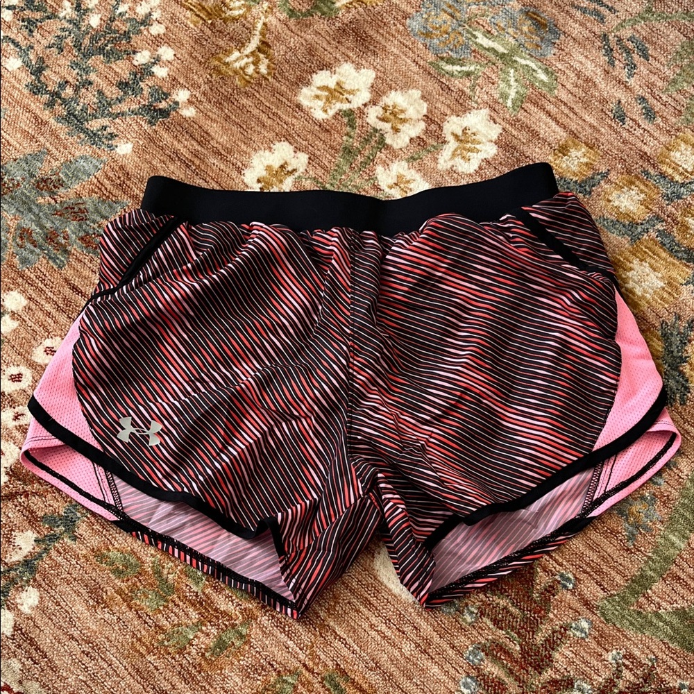 Under Armour Women's Black and Pink Athletic Shorts